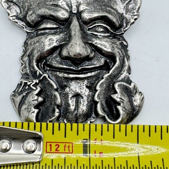 Vintage 1989 Carruth Pewter Smiling Green Man Brooch Pin Nature Garden Design - Picture 3 of 6